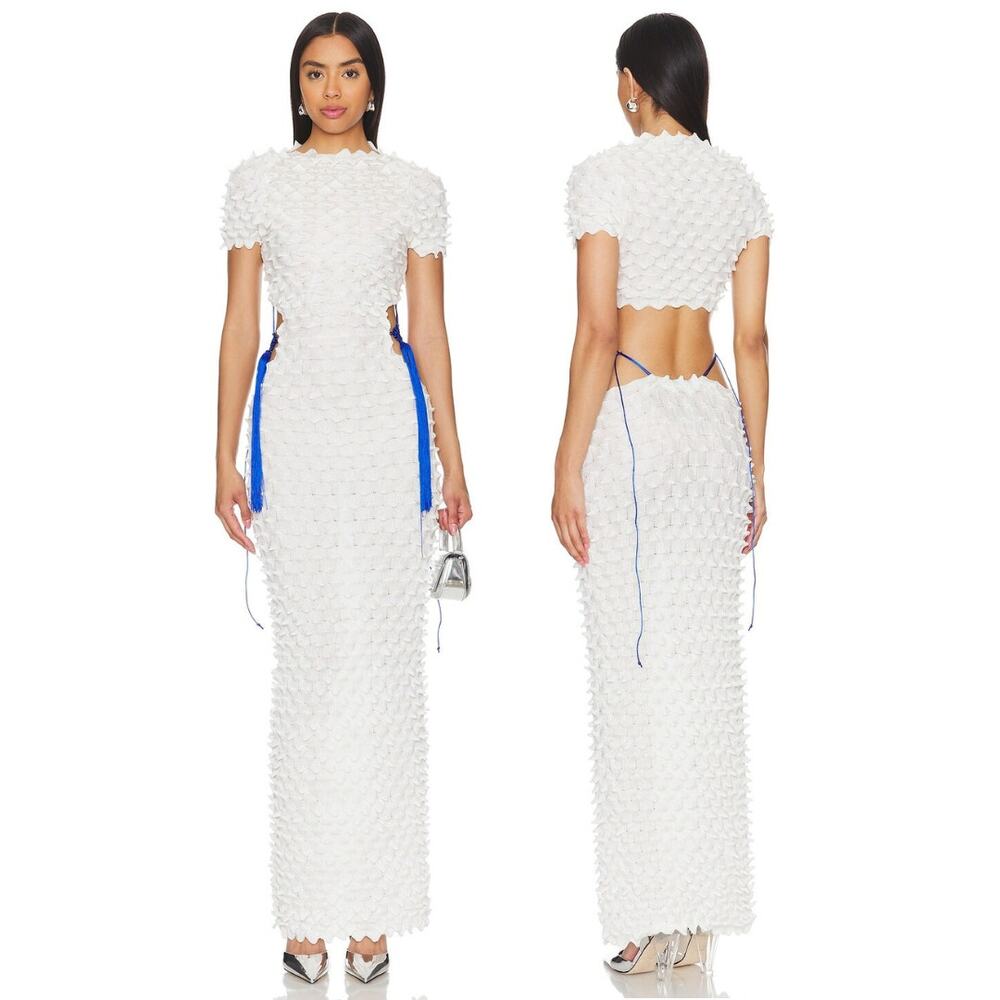 CHET LO Spikes Knot Maxi Dress Tassel Cutout Statement Bridal Formal Party S